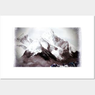 Panoramic View Of Everest Mountain Painting Posters and Art